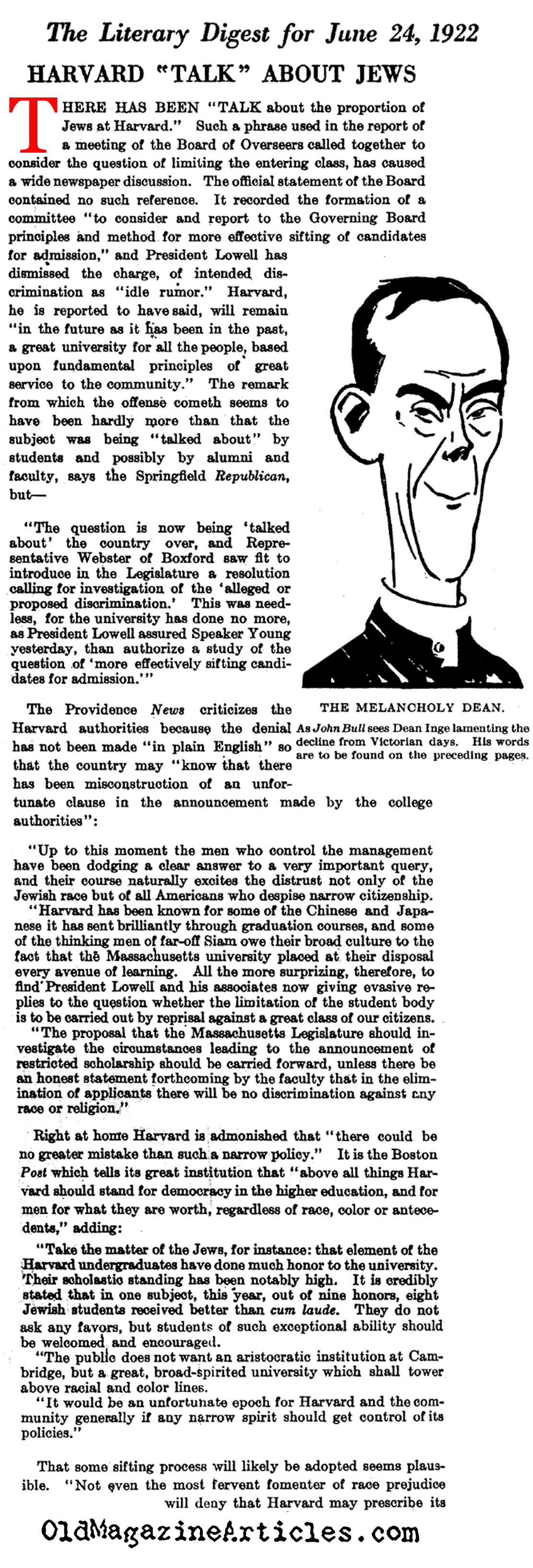 ''Harvard Talks About Jews'' (Literary Digest, 1922)